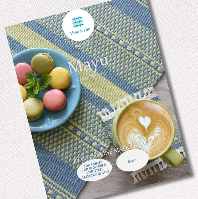Mayu placemats weaving pattern cover in English for frame loom