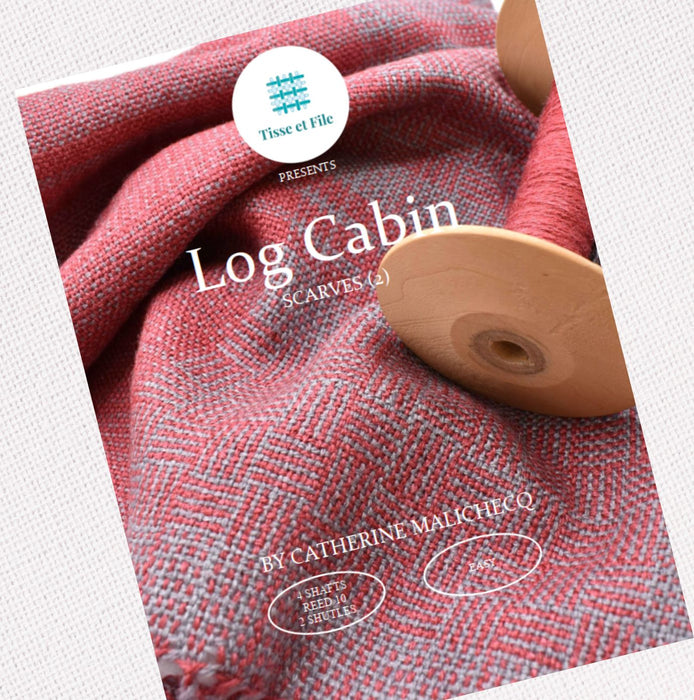 Log cabin scarf weaving pattern cover in English for a 4-shaft loom