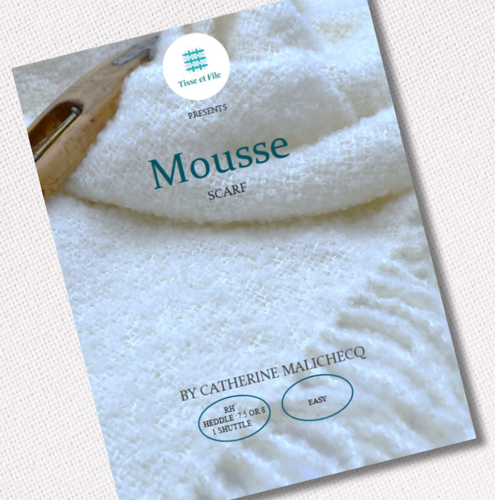 Mousse plain weave scarf weaving pattern cover in English for Rigid Heddle loom