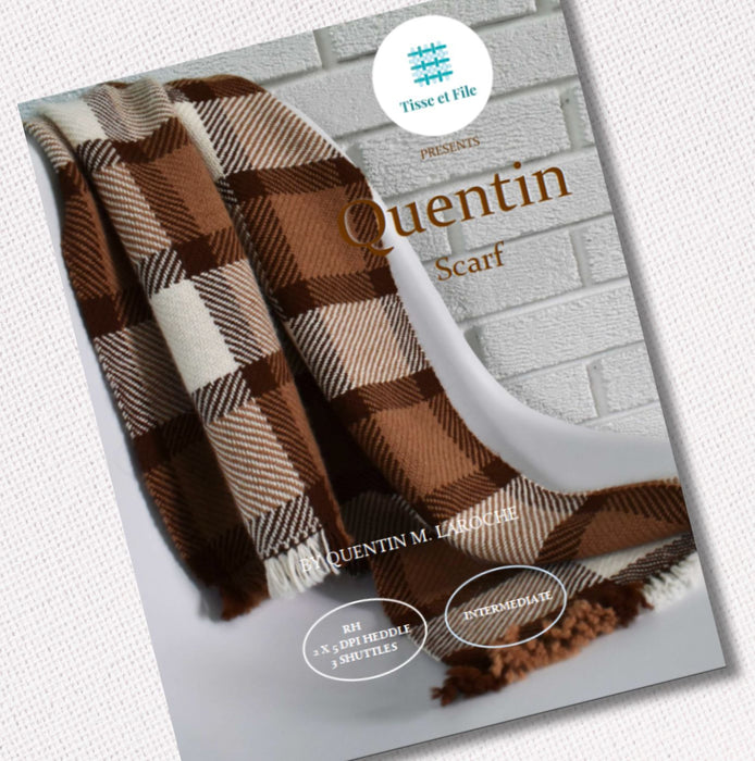 Quentin scarf weaving pattern cover in English for RH loom