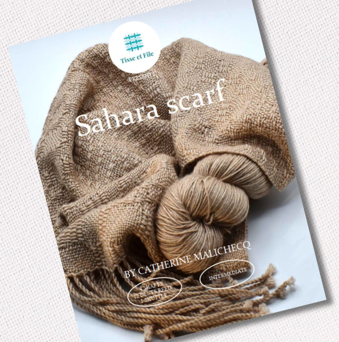 Sahara weave scarf weaving pattern cover in English for frame loom