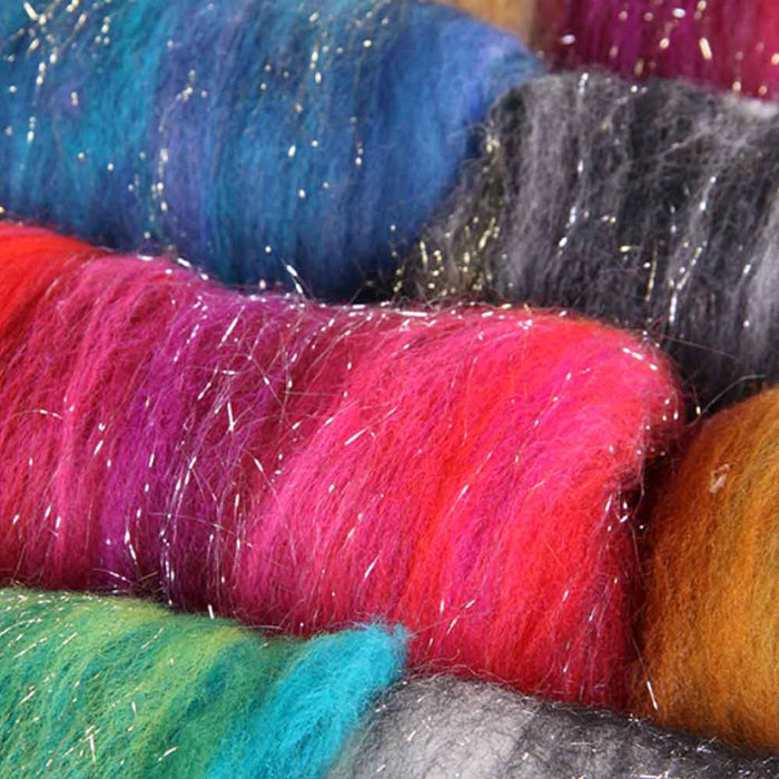 Colourful handspun fibre batts containing Angelina sparkle fibre