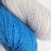 Annabelle scarf weaving kit yarn colors in blue and mushroom