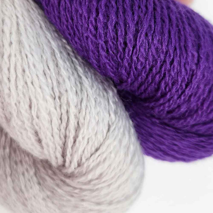 Annabelle scarf weaving kit yarn colors in mushroom and violet