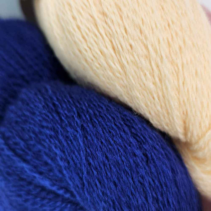 Annabelle scarf weaving kit yarn colors in chamois and royal