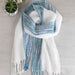 Handwoven Ashford Caterpillar Cotton scarf in a blue and white colourway