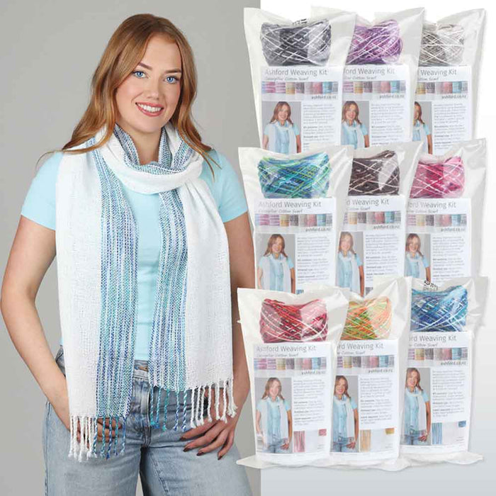 Ashford Caterpillar Cotton scarf with weaving kits in assorted colourways