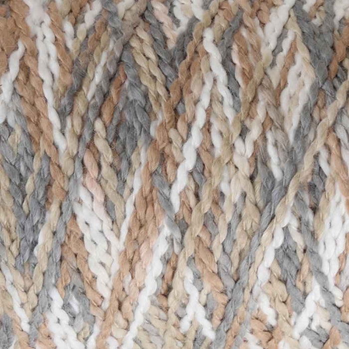 Close-up of Ashford Caterpillar Yarn in beige, white, and gray showing its distinctive texture.