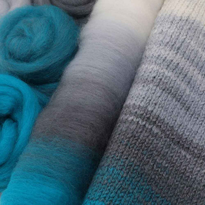 Ashford Corriedale gradient wool top and knitted fabric sample