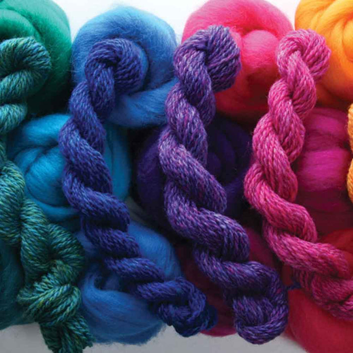 Handspun yarn samples made from Ashford Corriedale wool top