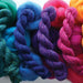 Handspun yarn samples made from Ashford Corriedale wool top
