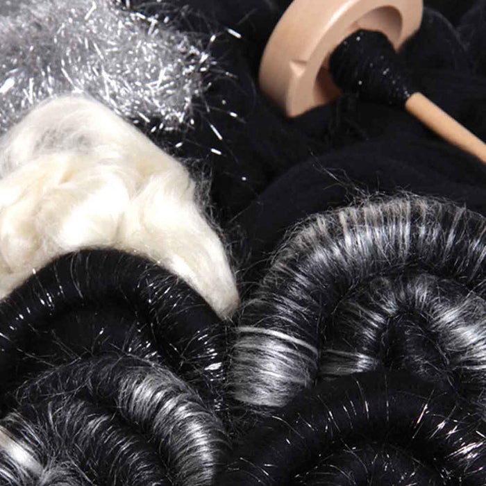 Silver Ashford Angelina fibre blended with black wool for spinning