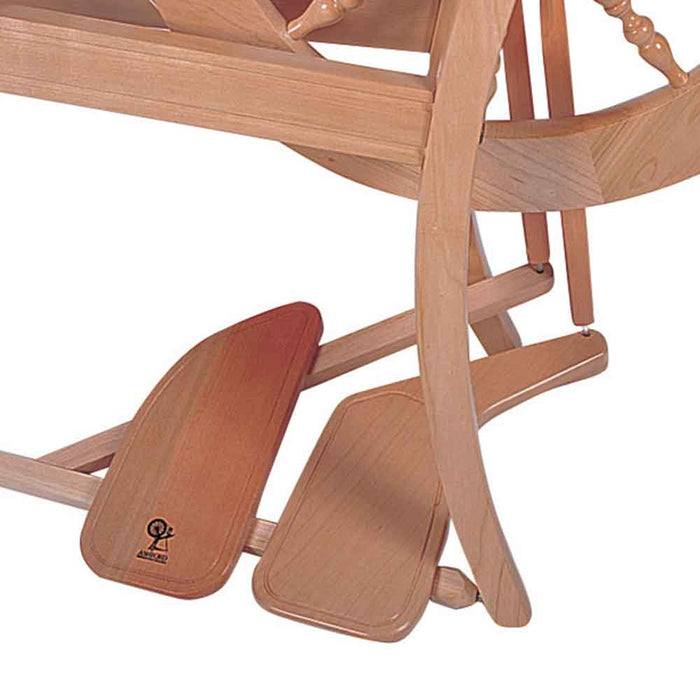 Ashford double treadle kit installed on Traditional spinning wheel showing dual treadle setup