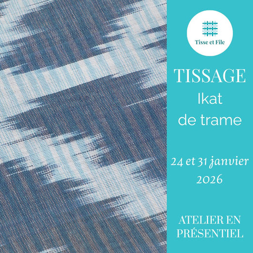 Weft ikat weaving workshop on a four-shaft loom at Tisse et File, led by textile artist Monique Ratelle