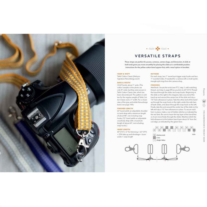 Handwoven camera strap project with instructions and finishing diagrams