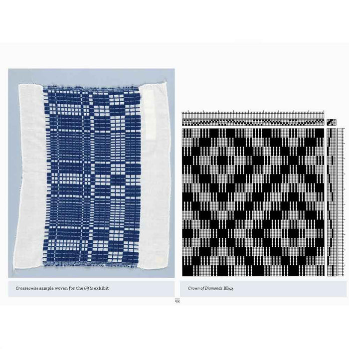 Woven textile sample with corresponding modern weaving draft from Brown Book of Weaving Drafts
