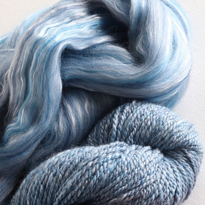 Prepared spinning fibre and finished two-ply handspun yarn from a beginner spinning class