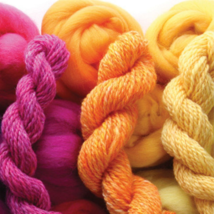 Examples of colourful handspun yarn created from dyed spinning fibres