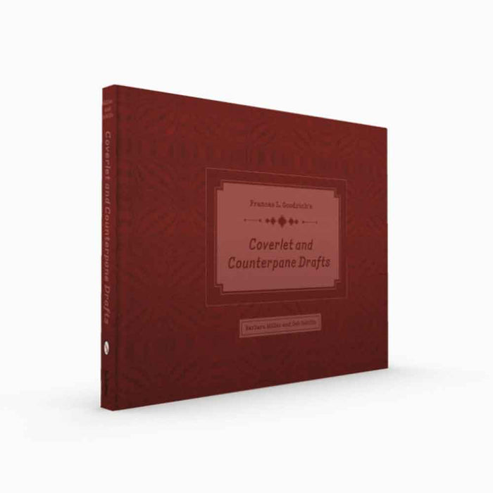 Perspective view of the book Frances L. Goodrich’s Coverlet and Counterpane Drafts showing cover and spine