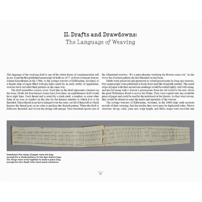 Original overshot weaving drafts and modern drawdowns from Coverlet and Counterpane Drafts
