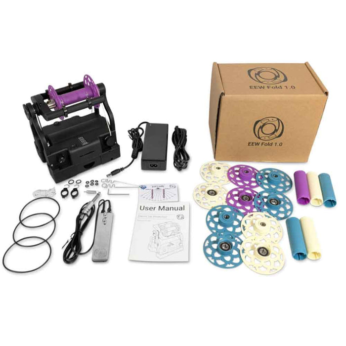 EEW Fold electronic spinning wheel with six bobbins and included accessories