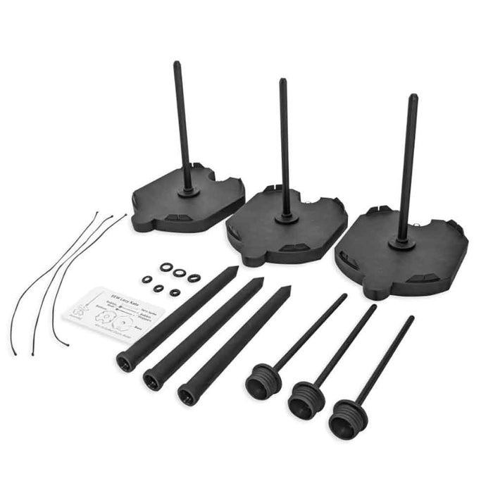 EEW Lazy Kate complete kit with three bases, rods, yarn spikes, and elastic brakes by Dreaming Robots.