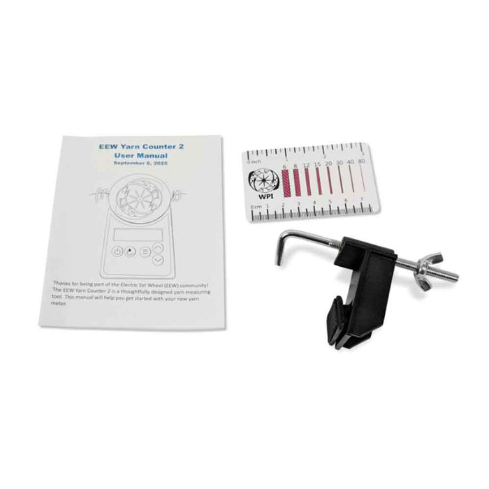 EEW Yarn Counter 2 accessories including clamp WPI card and user manual