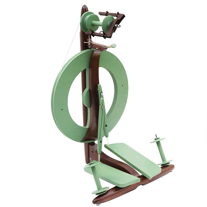 Kromski Fantasia Meadow Green 2026 limited edition spinning wheel studio view double treadle magnetic flyer