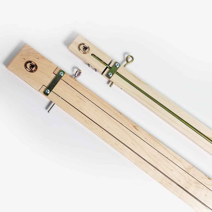 Adjustable wooden weaving temples by Leclerc for maintaining warp width on looms