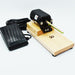 Leclerc electric bobbin winder with foot pedal, complete setup on wooden base — front view.