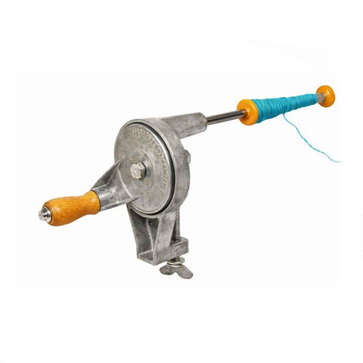 Leclerc manual bobbin winder with fully enclosed gear wheel, wooden handle, and direct shaft designed for Leclerc bobbins and pirns
