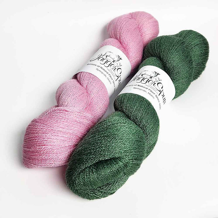 log cabin milleraie weaving kit Lady Slipper and Basil combinations illustrating colour-and-weave effects