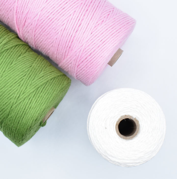 Mayu weaving kit yarn cones in limette, rose, and natural linen – Tisse et File