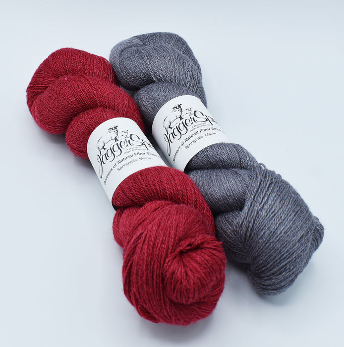 log cabin milleraie weaving kit Cinnabar and Steel combinations illustrating colour-and-weave effects