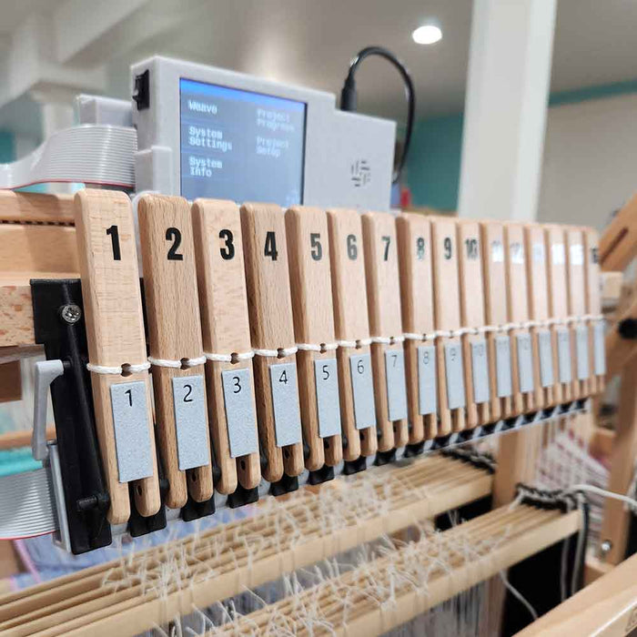 TempoTreadle II installed on Louet Jane loom with active display