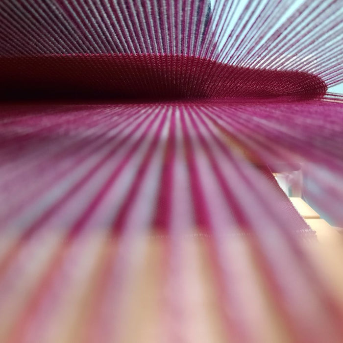 View between two separate layers of double weave on a loom