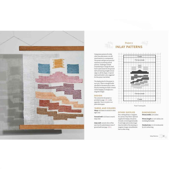 Transparency weaving inlay patterns project with weaving plan and finished textile