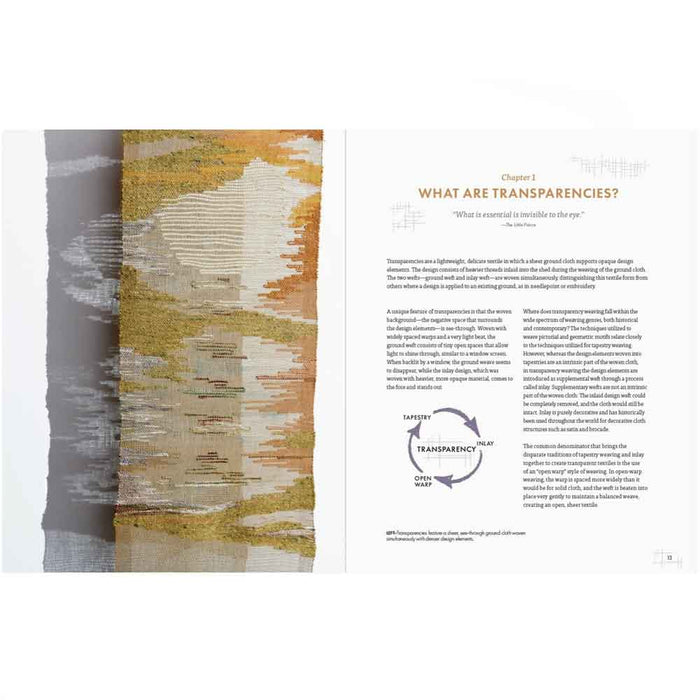 Transparency weaving example with sheer ground cloth and inlaid desi