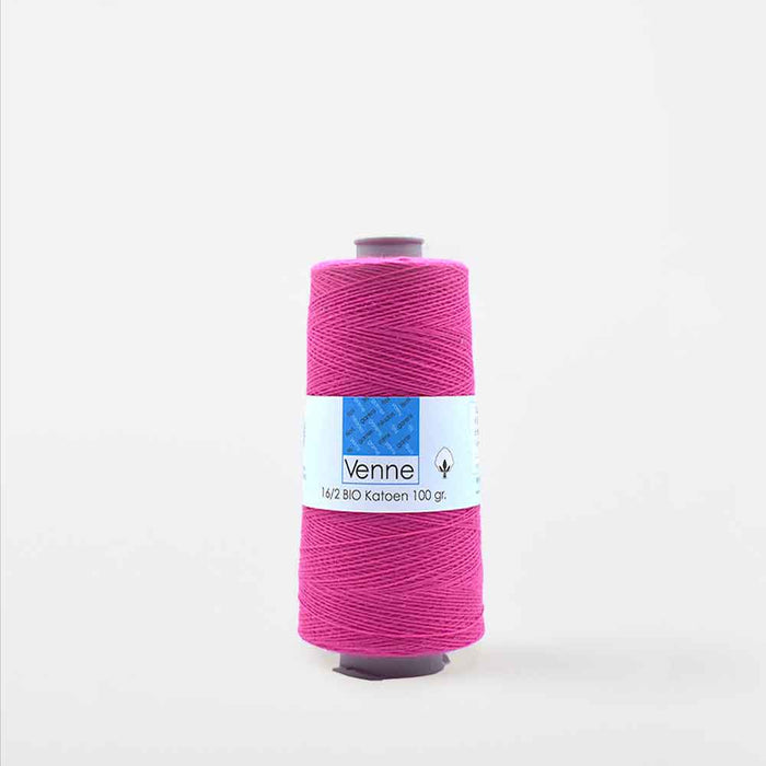 Venne 16/2 cotton weaving yarn cone in bright pink for weaving projects