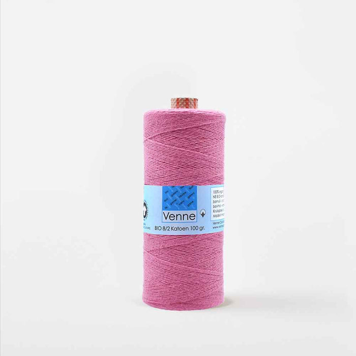 Venne 8/2 cotton weaving yarn cone in bright pink for weaving projects
