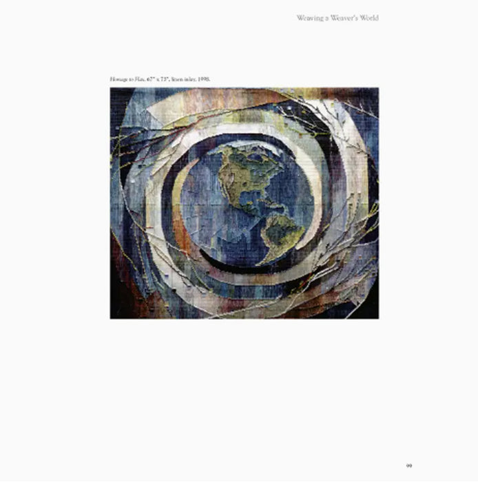 Interior page from "Weaving A Chronicle" showing a circular tapestry design by Judith Poxson Fawkes