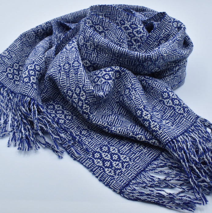 Detail of Annabelle Shadow Weave scarf showing colour-and-weave pattern