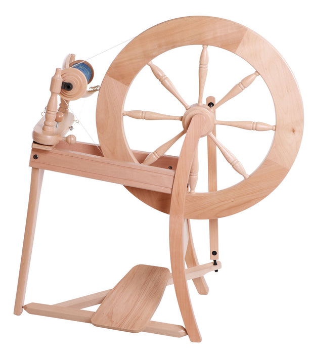Ashford Traditional spinning wheel side view highlighting frame and drive wheel