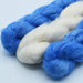 Mohair and silk yarn in natural and hand-dyed in blue color used for Mediterranean stole
