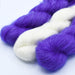 Mohair and silk yarn in natural and hand-dyed in violet colors used for Mediterranean stole