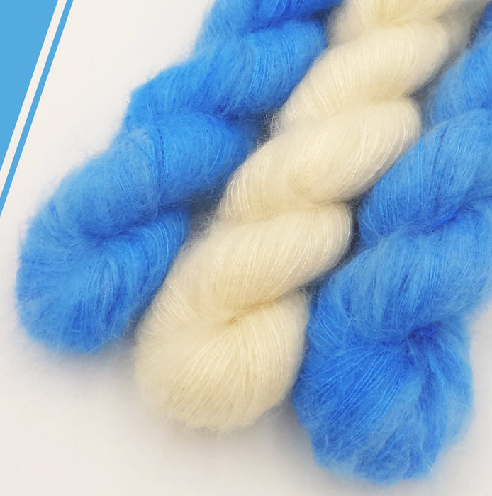 Mohair and silk yarn in natural and hand-dyed colors used for Mediterranean stole